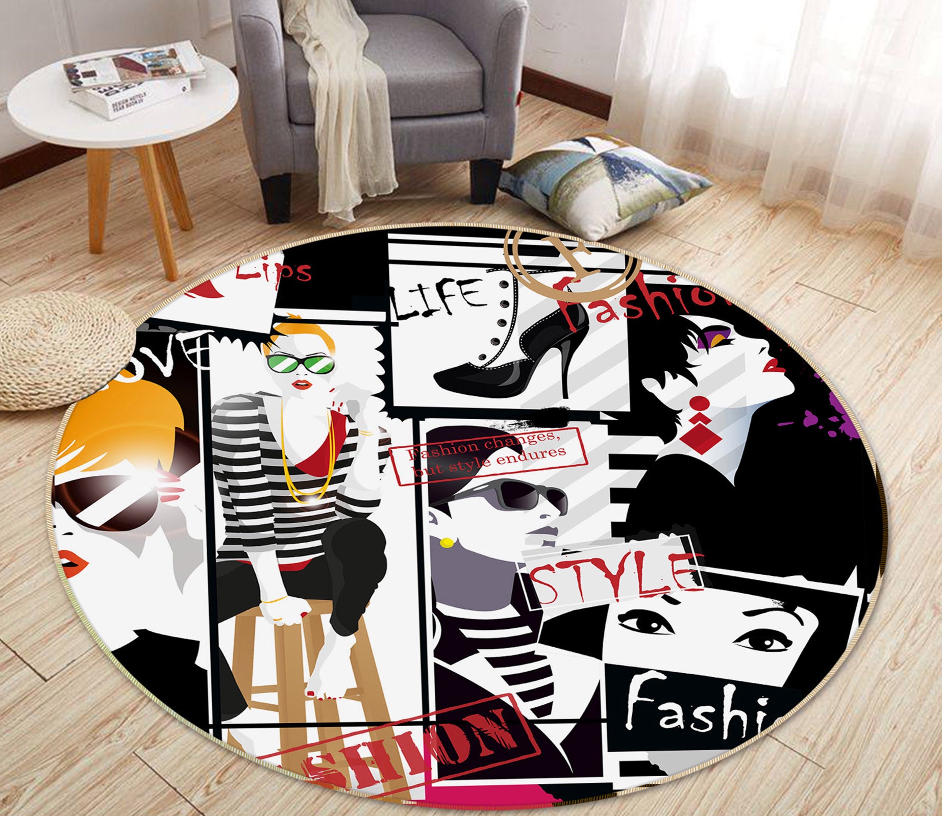 3D Pretty Girl 37015 Round Non Slip Rug Mat