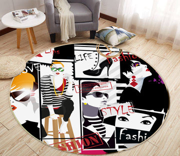 3D Pretty Girl 37015 Round Non Slip Rug Mat