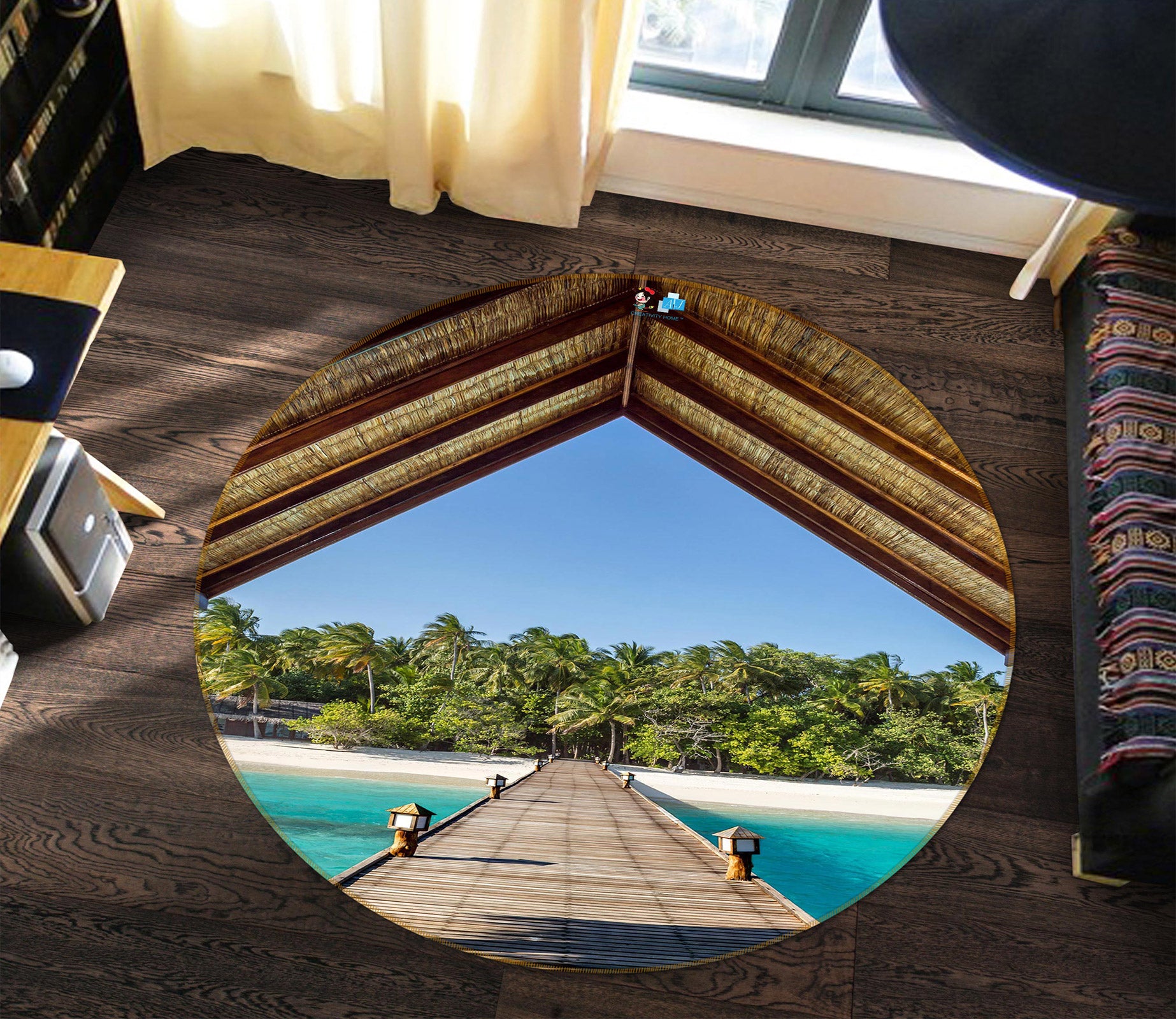 3D Seaside Corridor 72137 Round Non Slip Rug Mat