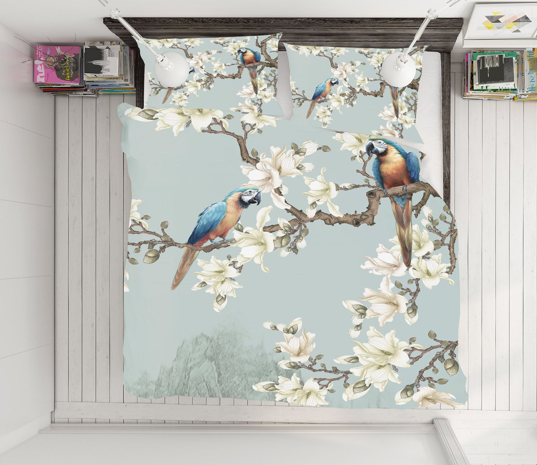 3D Flower Branch Parrot 16011 Bed Pillowcases Quilt