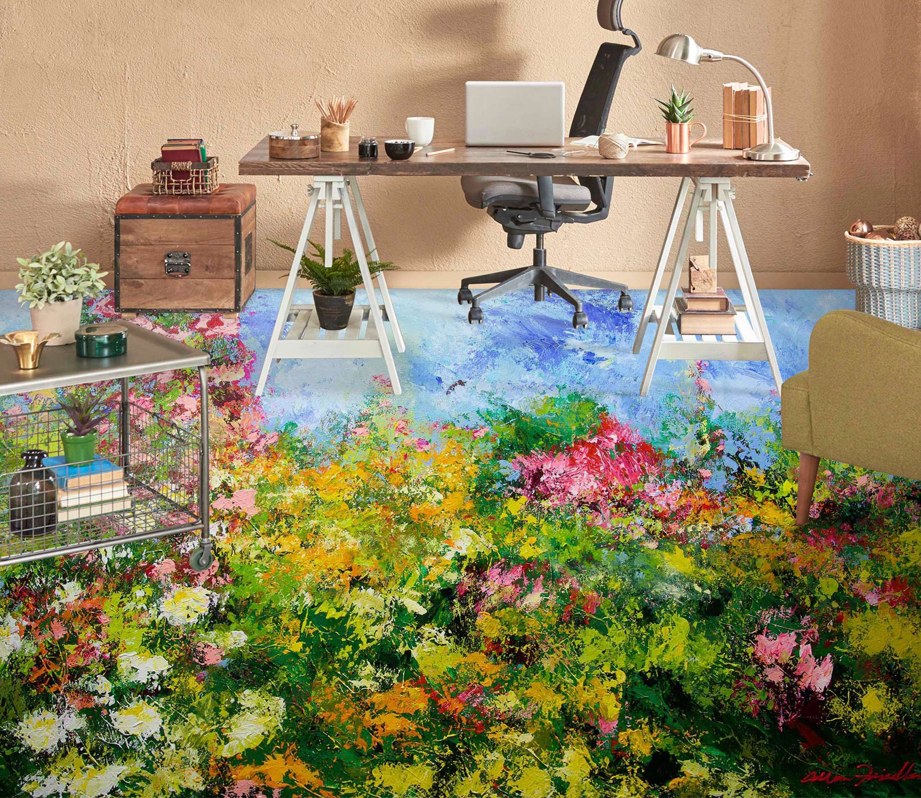 3D Flower Bush Painting 9627 Allan P. Friedlander Floor Mural