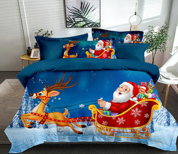 3D Santa Sleigh Deer 46010 Christmas Quilt Duvet Cover Xmas Bed Pillowcases