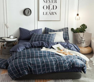 3D Dark Blue Grid 15197 Bed Pillowcases Quilt
