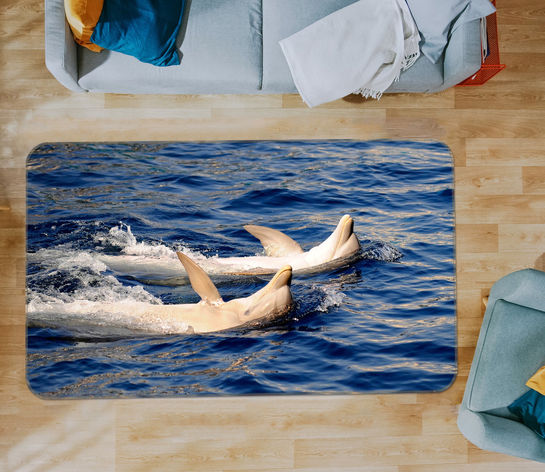 3D Two Dolphins 30134 Non Slip Rug Mat