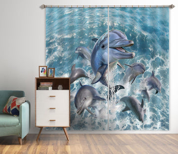 3D Dolphin Jump 042 Jerry LoFaro Curtain Curtains Drapes Curtains AJ Creativity Home 