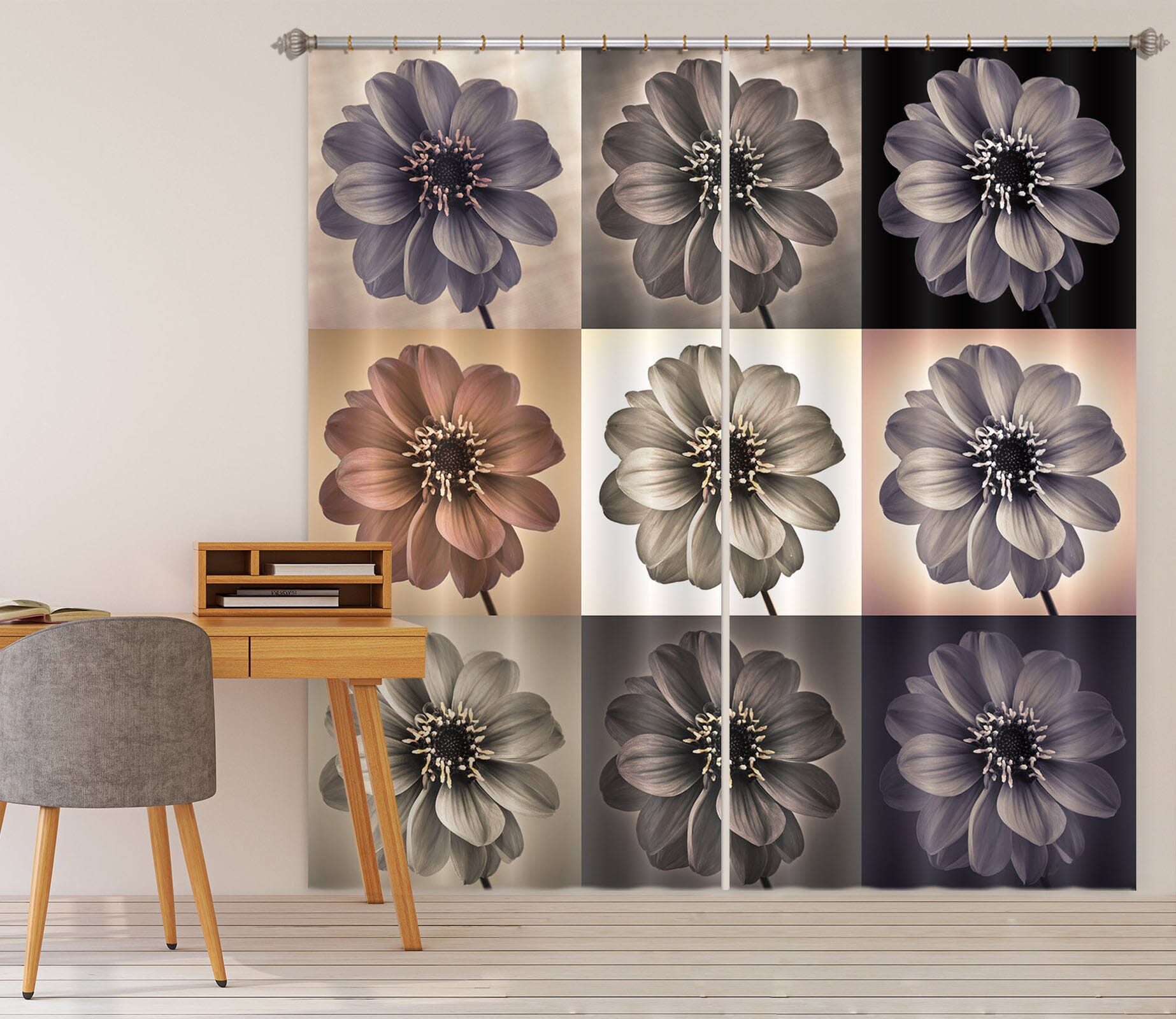 3D Grey Flowers 211 Assaf Frank Curtain Curtains Drapes Curtains AJ Creativity Home 