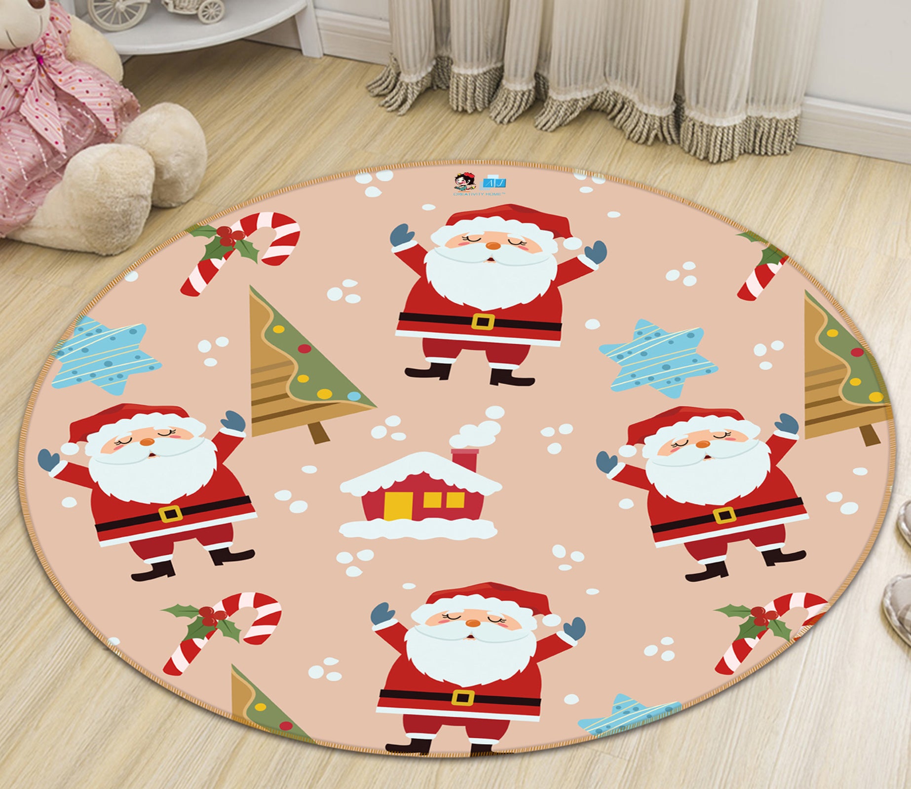 3D Santa Claus 54192 Christmas Round Non Slip Rug Mat Xmas