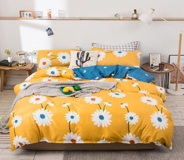 3D Yellow Bottom Small White Flowers 13011 Bed Pillowcases Quilt