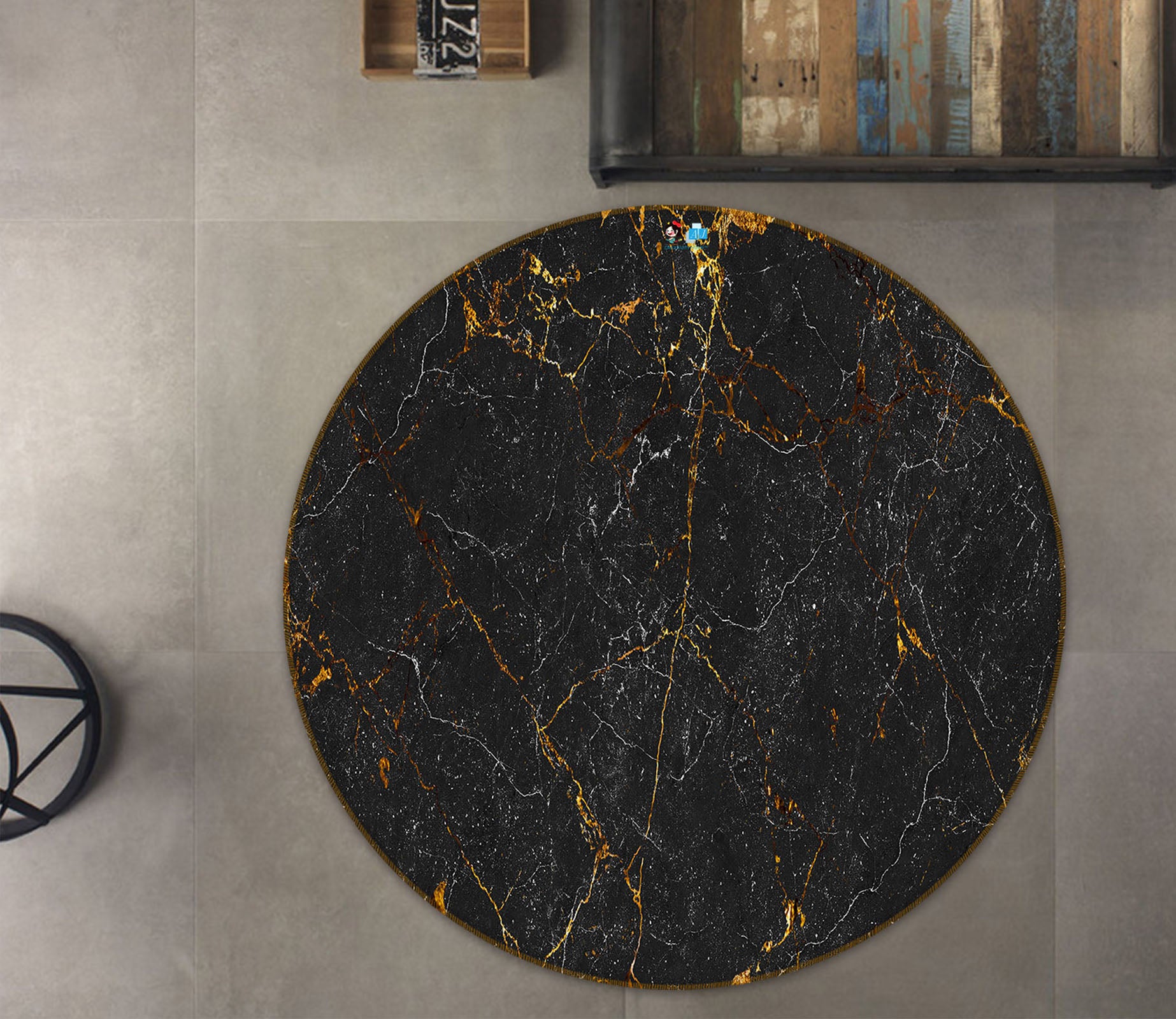 3D Black Marble 71155 Round Non Slip Rug Mat