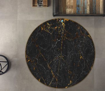 3D Black Marble 71155 Round Non Slip Rug Mat