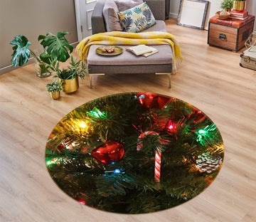 3D Color Ball Pendant 54094 Christmas Round Non Slip Rug Mat Xmas