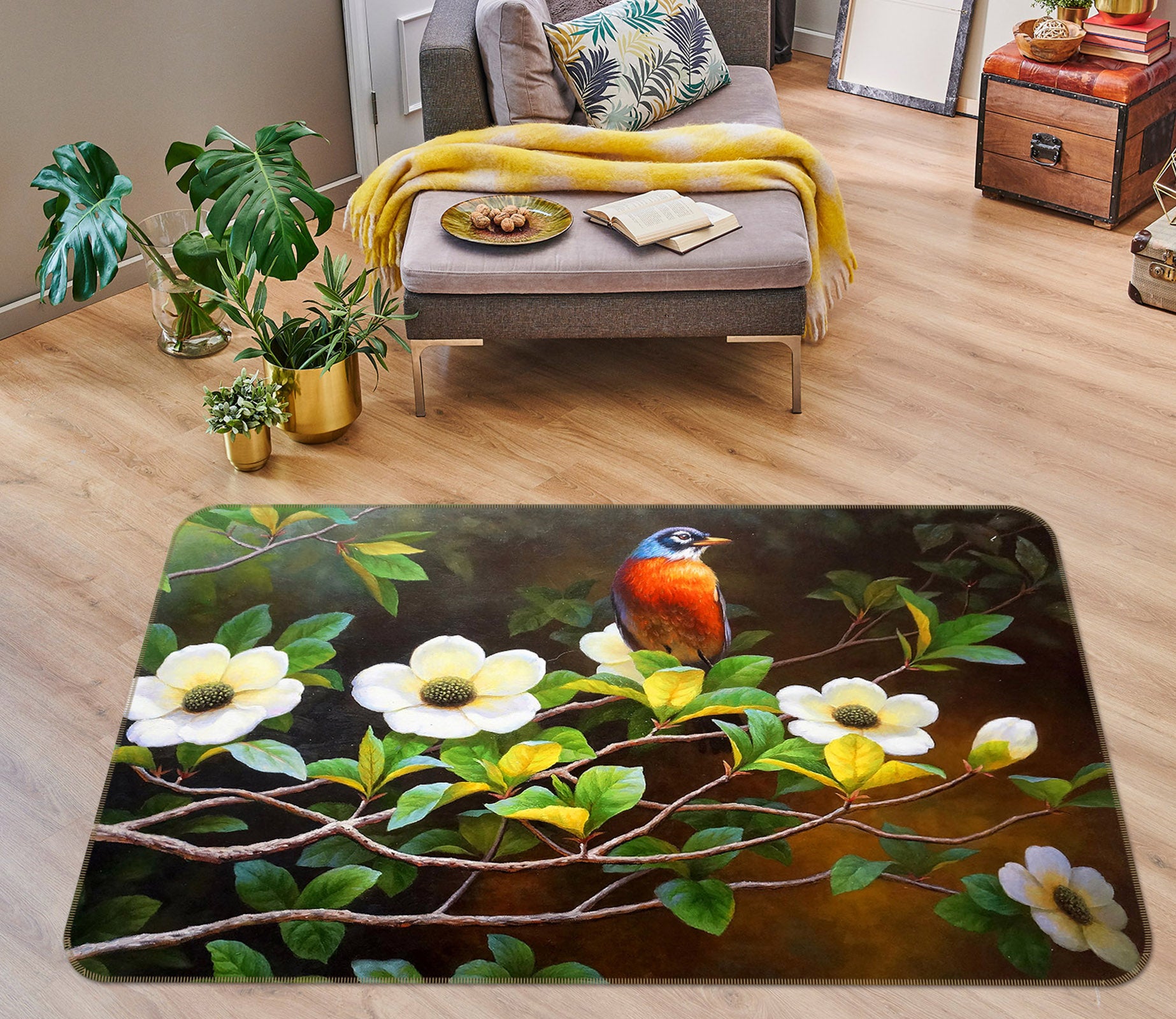 3D Bird Flower 30115 Non Slip Rug Mat