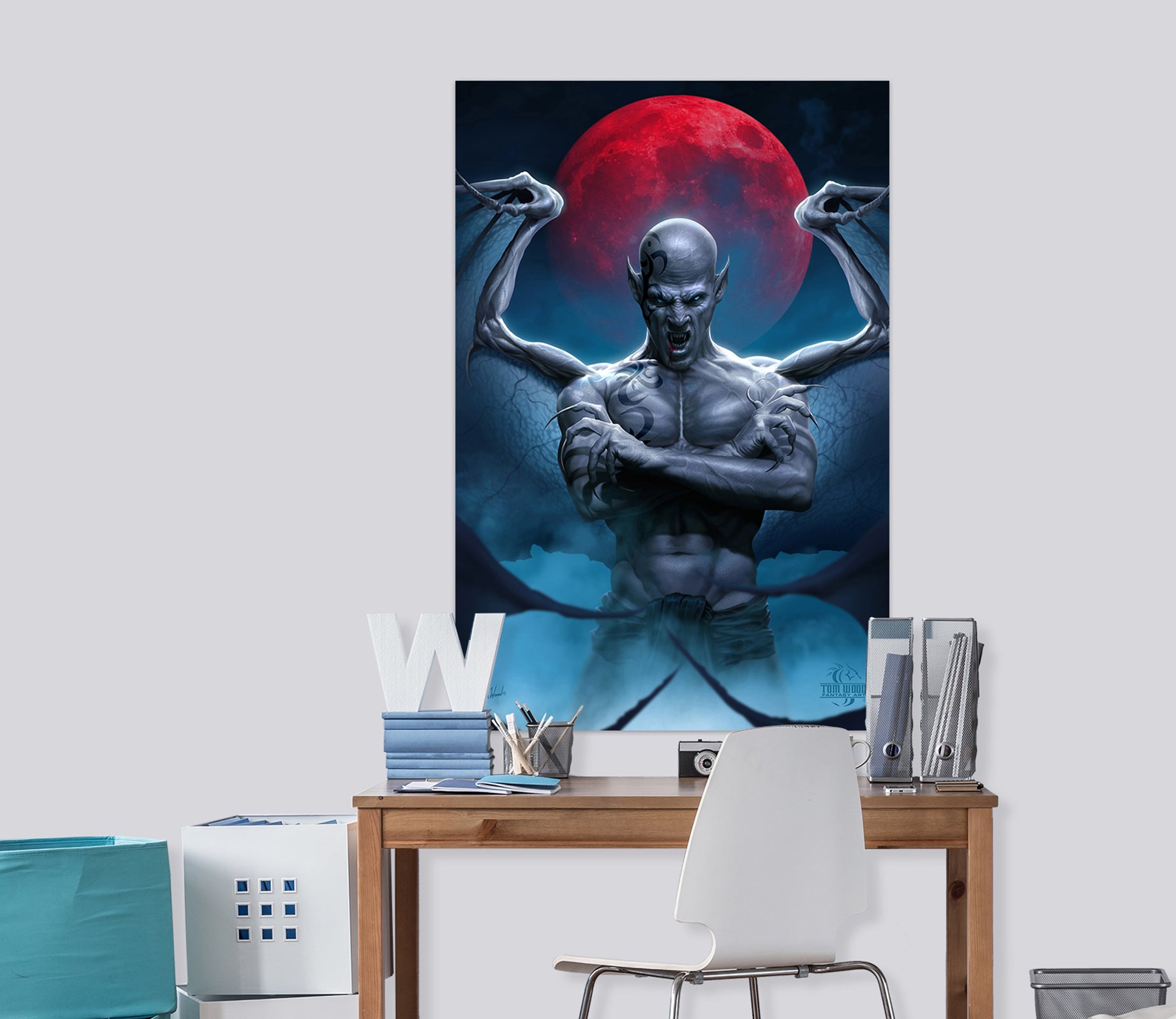 3D Red Moon Dragon Man 5118 Tom Wood Wall Sticker