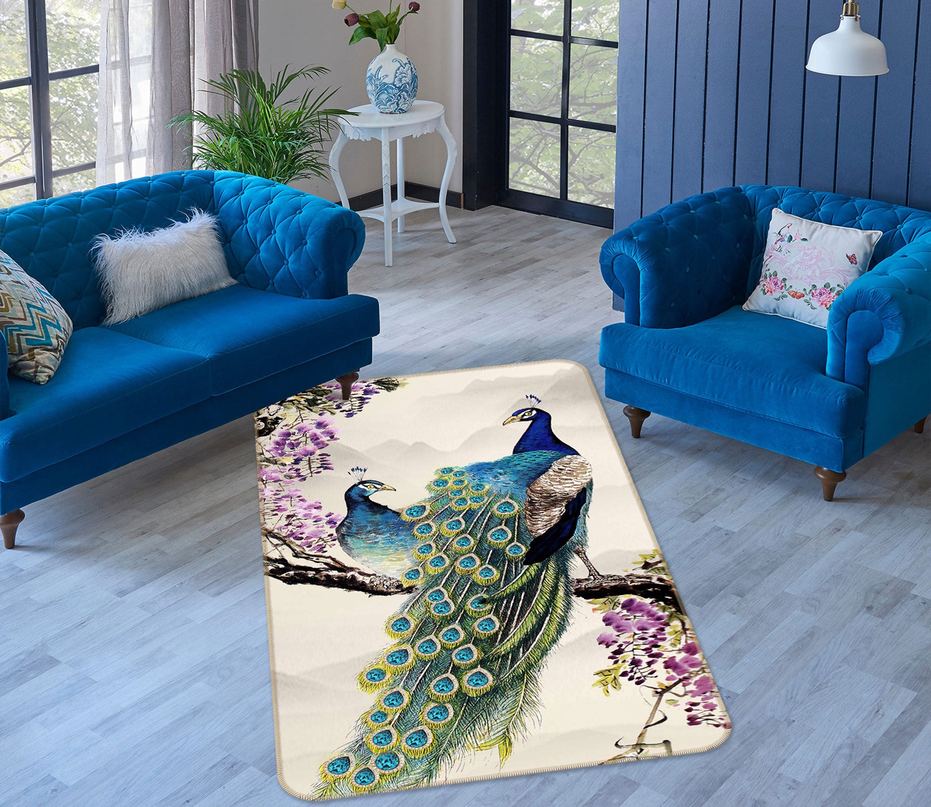 3D Green Peacock 27042 Non Slip Rug Mat