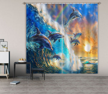 3D Dolphin Wave 056 Adrian Chesterman Curtain Curtains Drapes Curtains AJ Creativity Home 