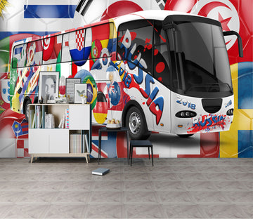 3D Color Pattern Bus 040 Vehicle Wall Murals