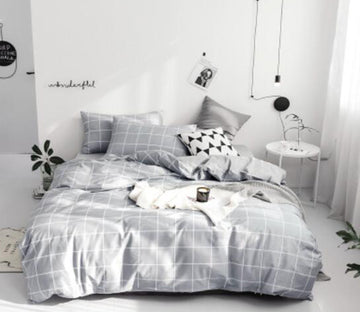 3D Light Gray Square 15144 Bed Pillowcases Quilt