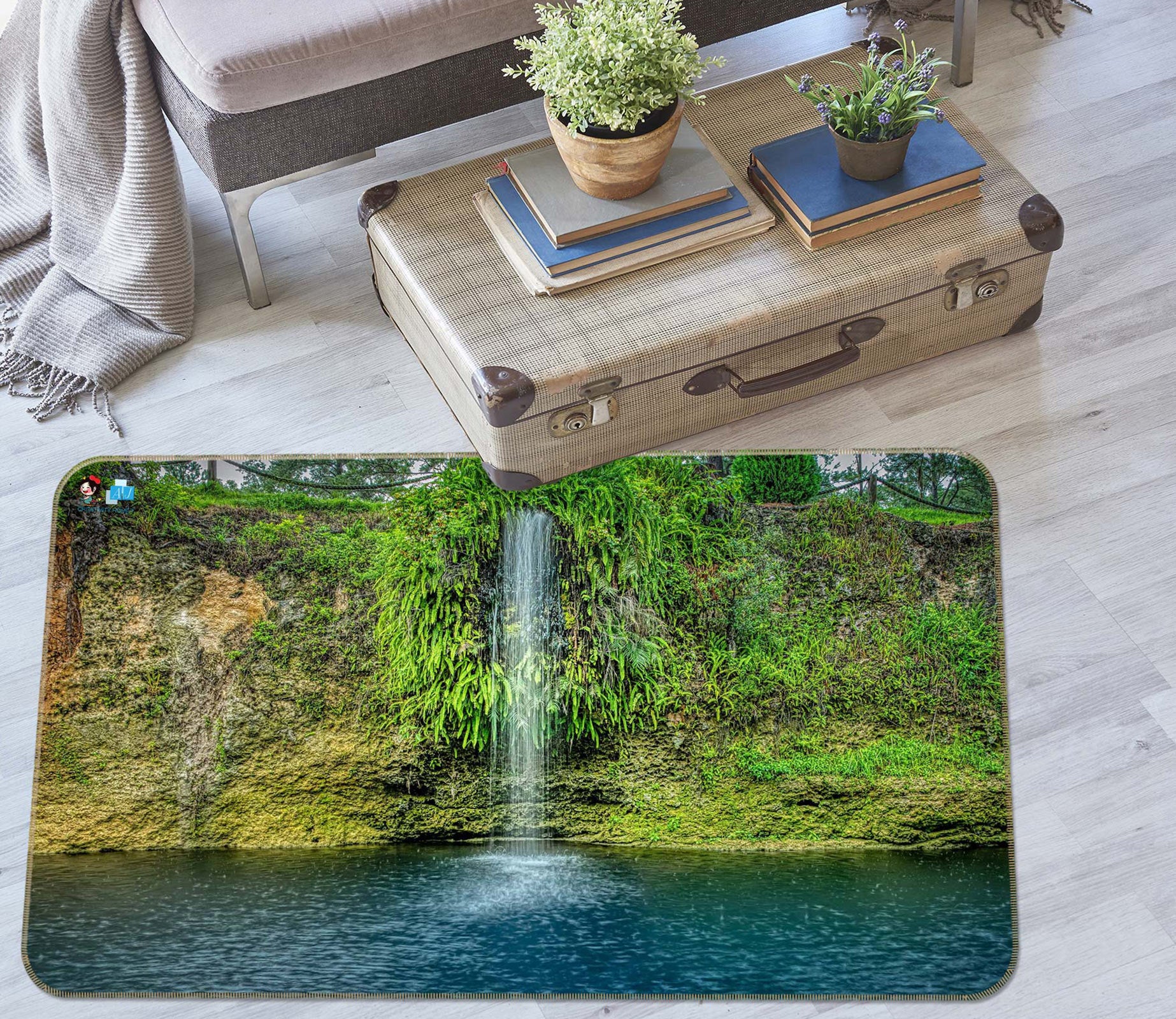 3D Waterfall Lake 5133 Beth Sheridan Rug Non Slip Rug Mat