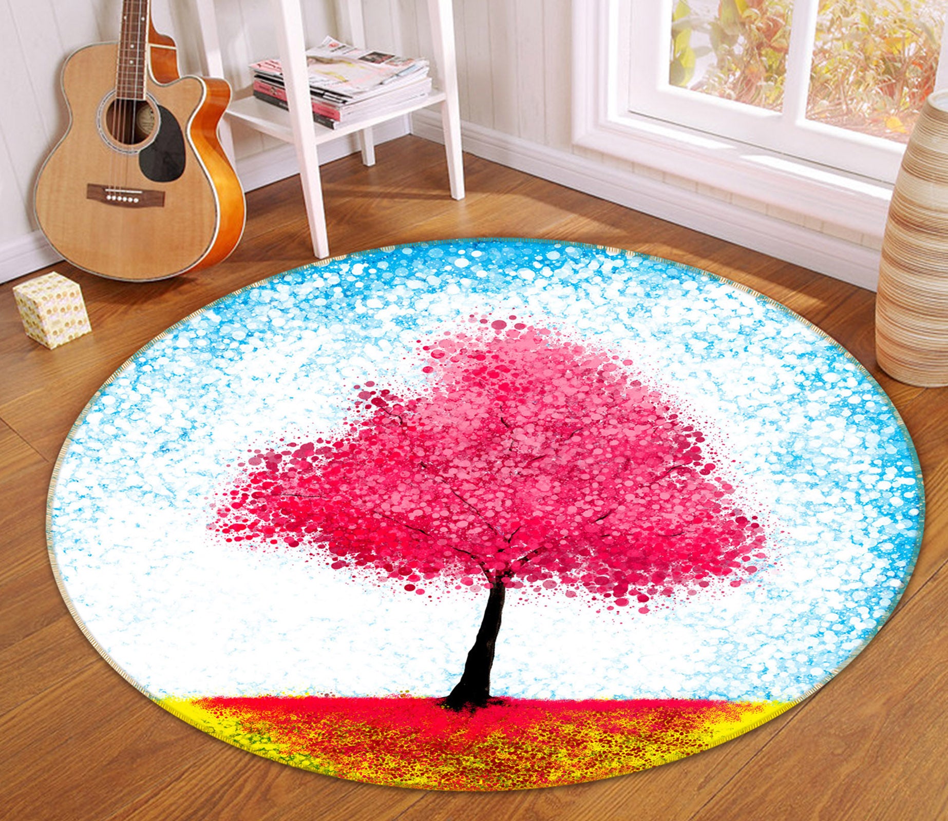 3D Red Tree 71223 Round Non Slip Rug Mat