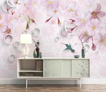 3D Pink Flowers Bird 245 Wall Murals Wallpaper AJ Wallpaper 2 