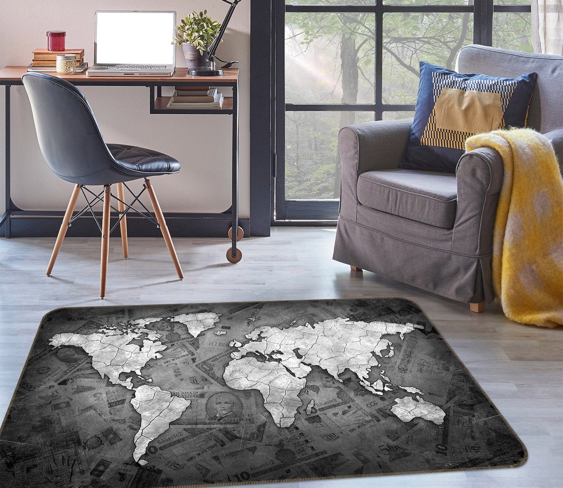 3D Grey Ocean 2009 World Map Non Slip Rug Mat Mat AJ Creativity Home 