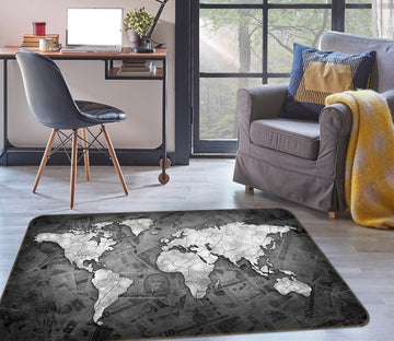 3D Grey Ocean 2009 World Map Non Slip Rug Mat Mat AJ Creativity Home 