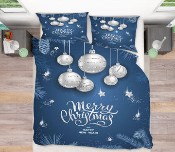 3D White Ball 51023 Christmas Quilt Duvet Cover Xmas Bed Pillowcases