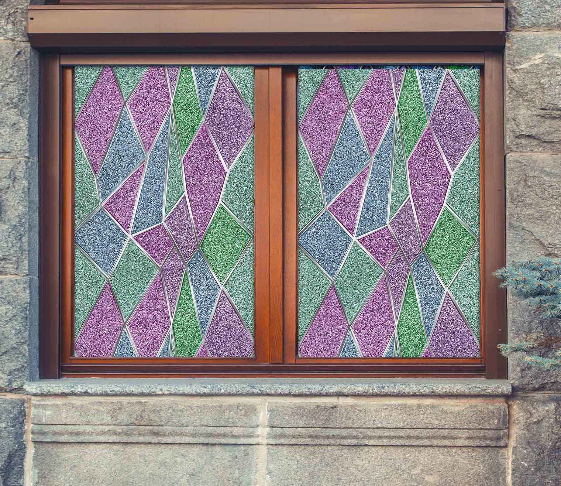 3D Purple Irregular 462 Window Film Print Sticker Cling Stained Glass UV Block
