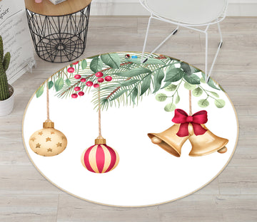 3D Golden Ball Bell 81052 Round Non Slip Rug Mat
