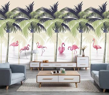 3D Flamingo Forest 756 Wall Murals Wallpaper AJ Wallpaper 2 