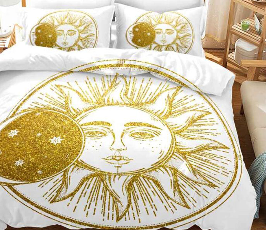 3D Golden Sun Planet 11186 Bed Pillowcases Quilt