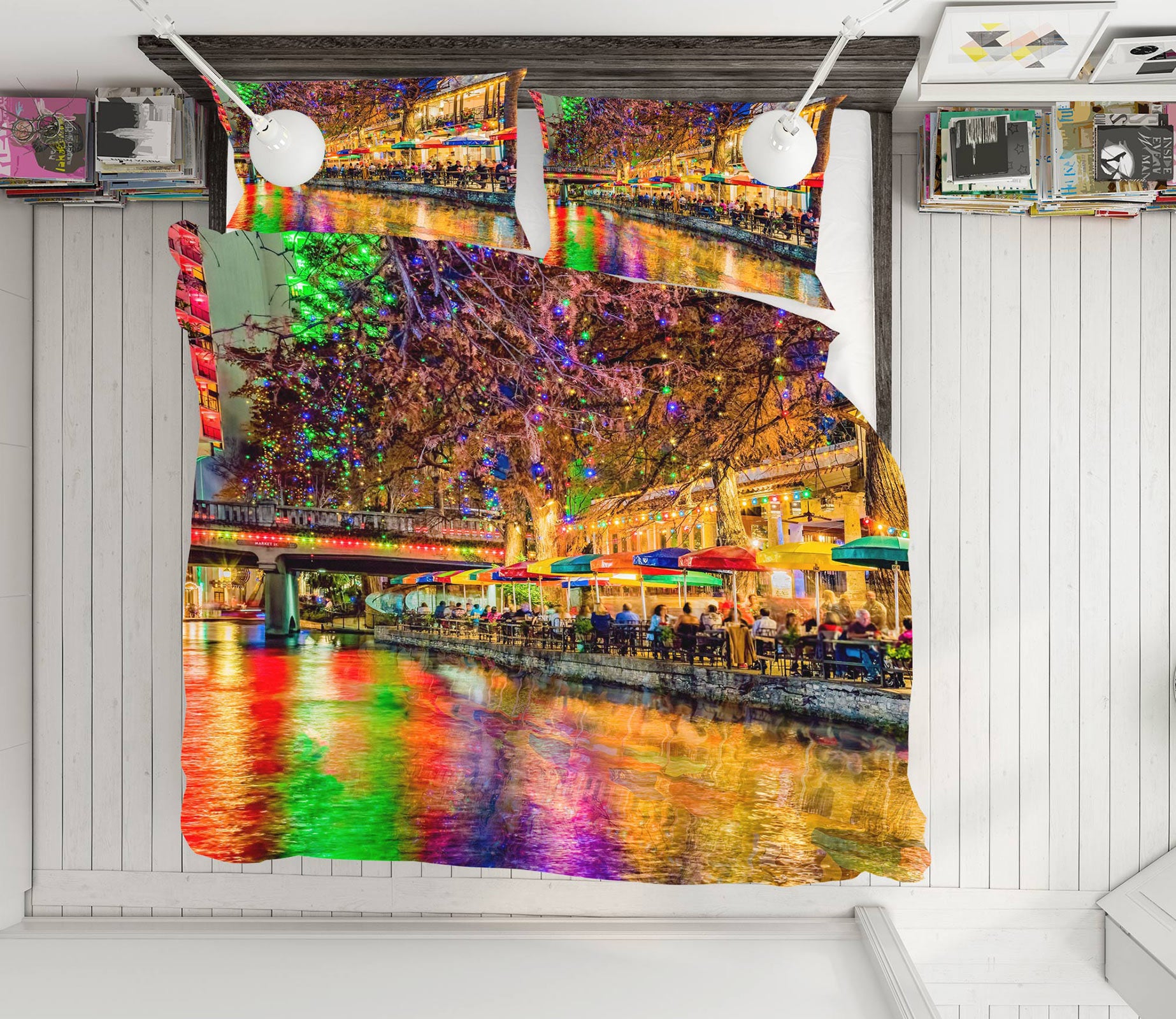 3D Riverside Colorful Lights Night 8558 Beth Sheridan Bedding Bed Pillowcases Quilt