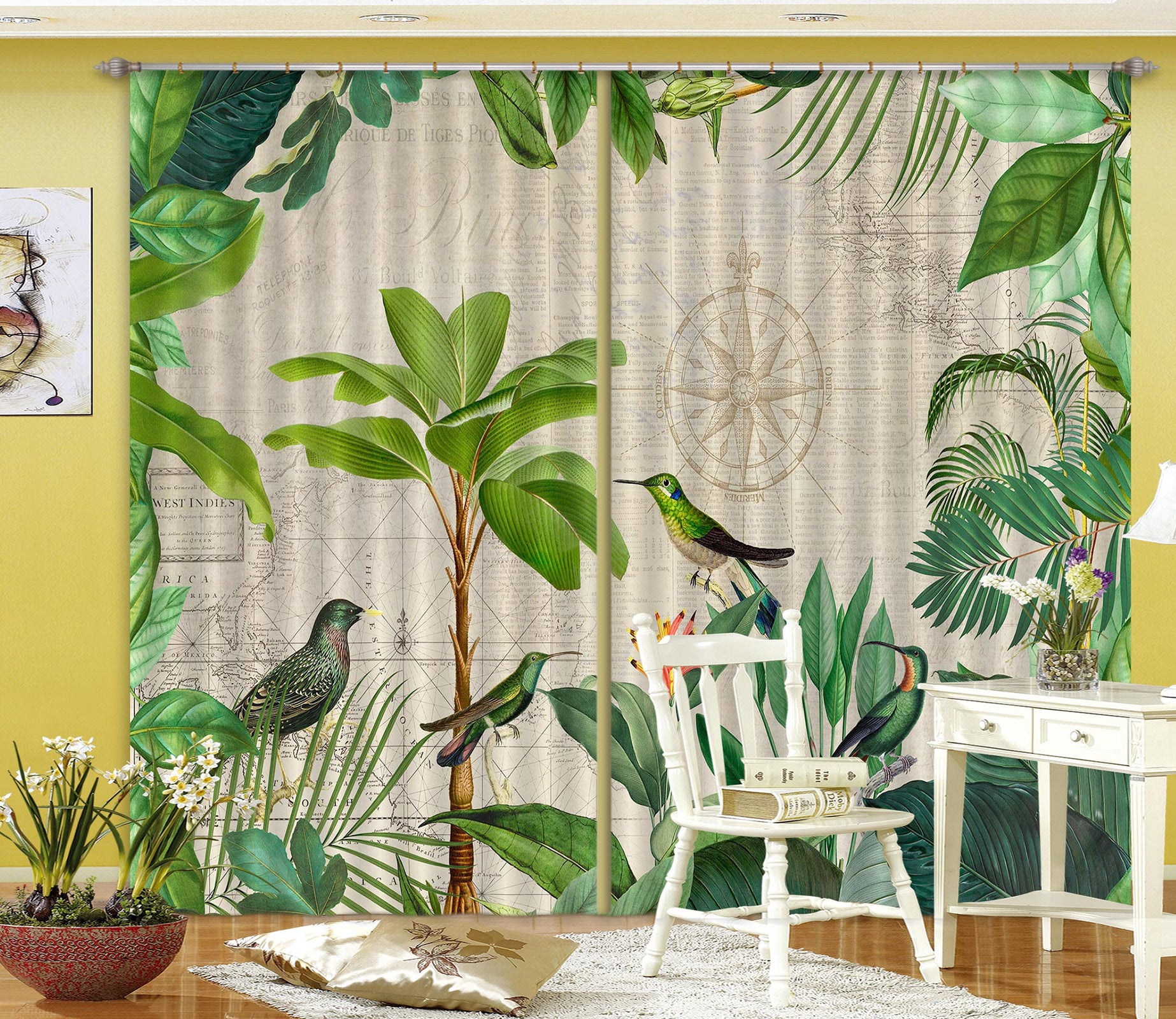 3D Kingfisher Palm 020 Andrea haase Curtain Curtains Drapes