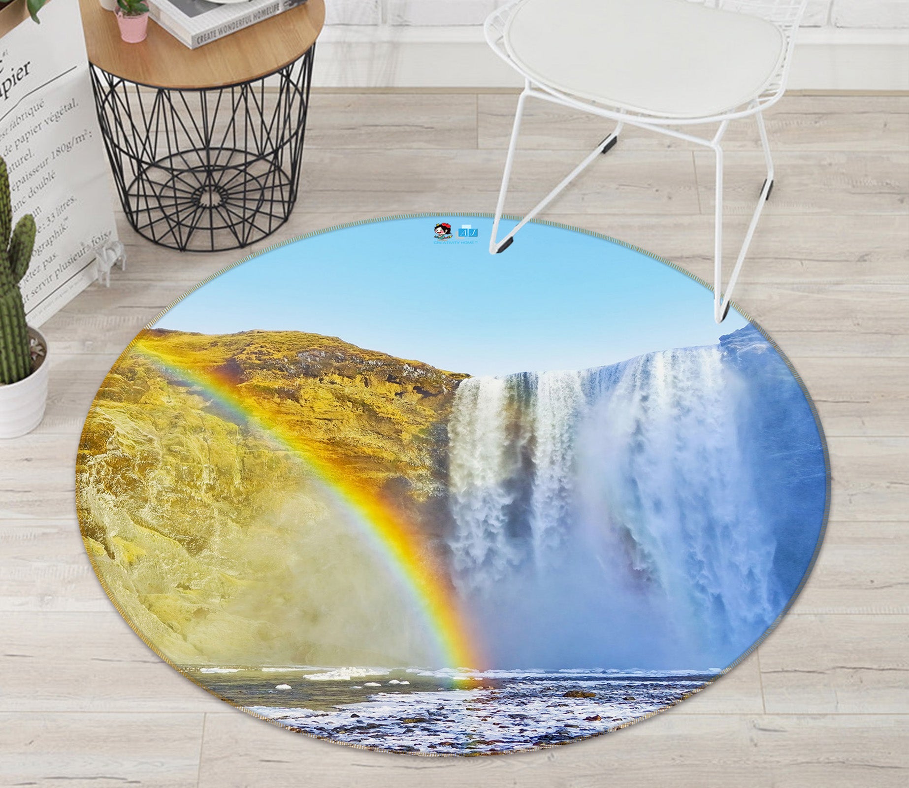 3D Rainbow Falls 69107 Round Non Slip Rug Mat