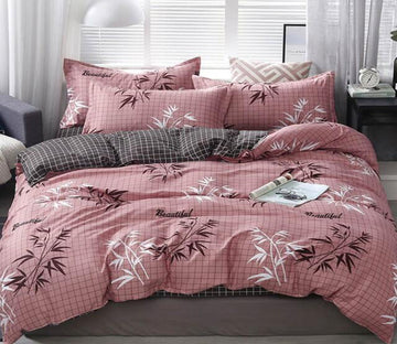 3D Pink Bottom Bamboo 7137 Bed Pillowcases Quilt