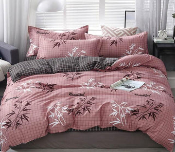 3D Pink Bottom Bamboo 7137 Bed Pillowcases Quilt