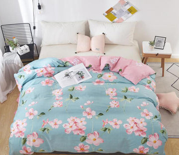 3D Light Blue Pink Flower 3024 Bed Pillowcases Quilt