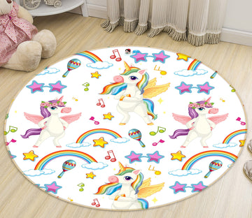 3D Rainbow Unicorn 81029 Round Non Slip Rug Mat