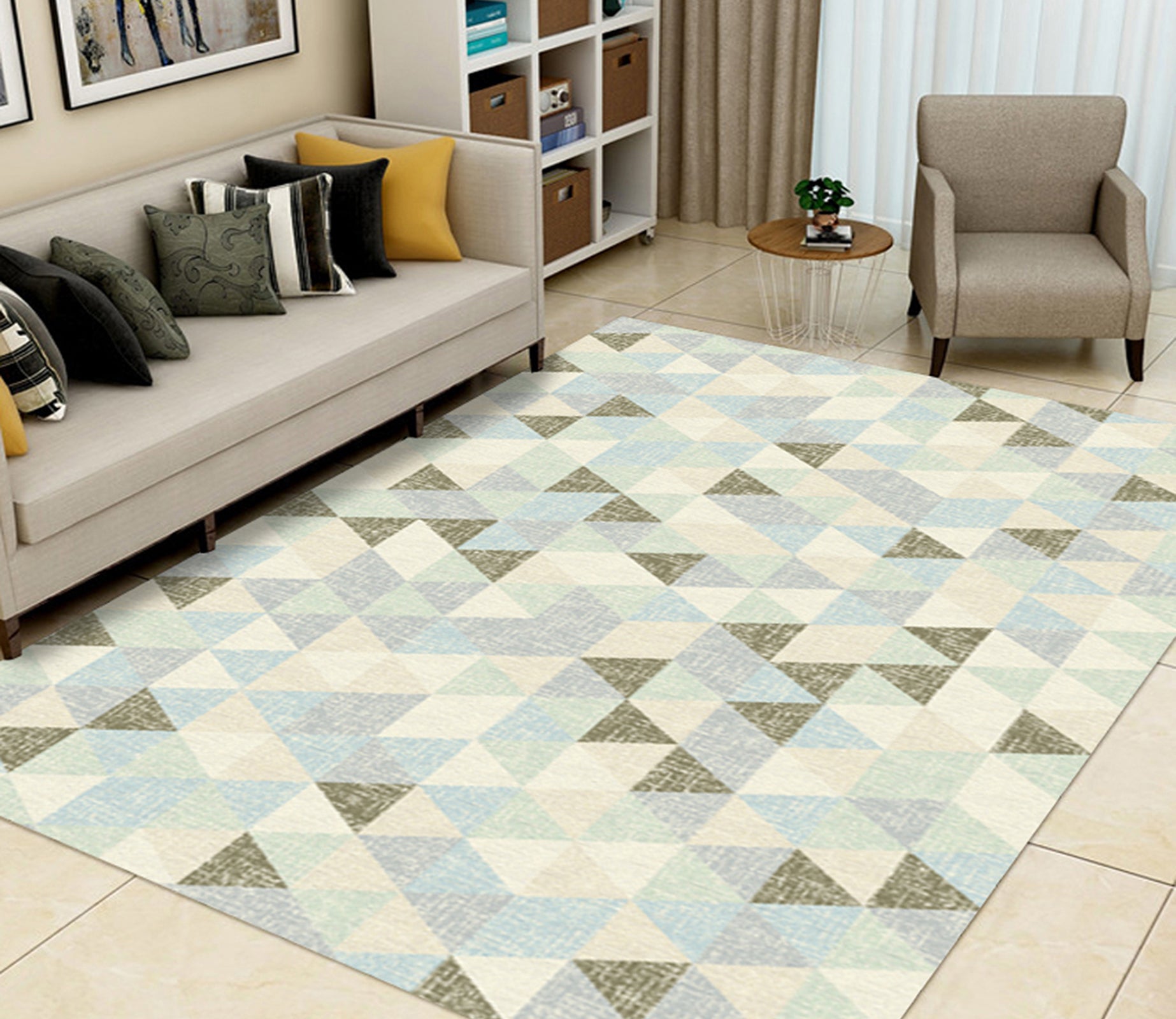 3D Light Green Triangle WG036 Non Slip Rug Mat Mat AJ Creativity Home 