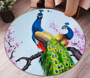 3D Peacock 69185 Round Non Slip Rug Mat