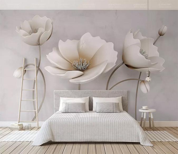 3D White Flowers 179 Wall Murals Wallpaper AJ Wallpaper 2 