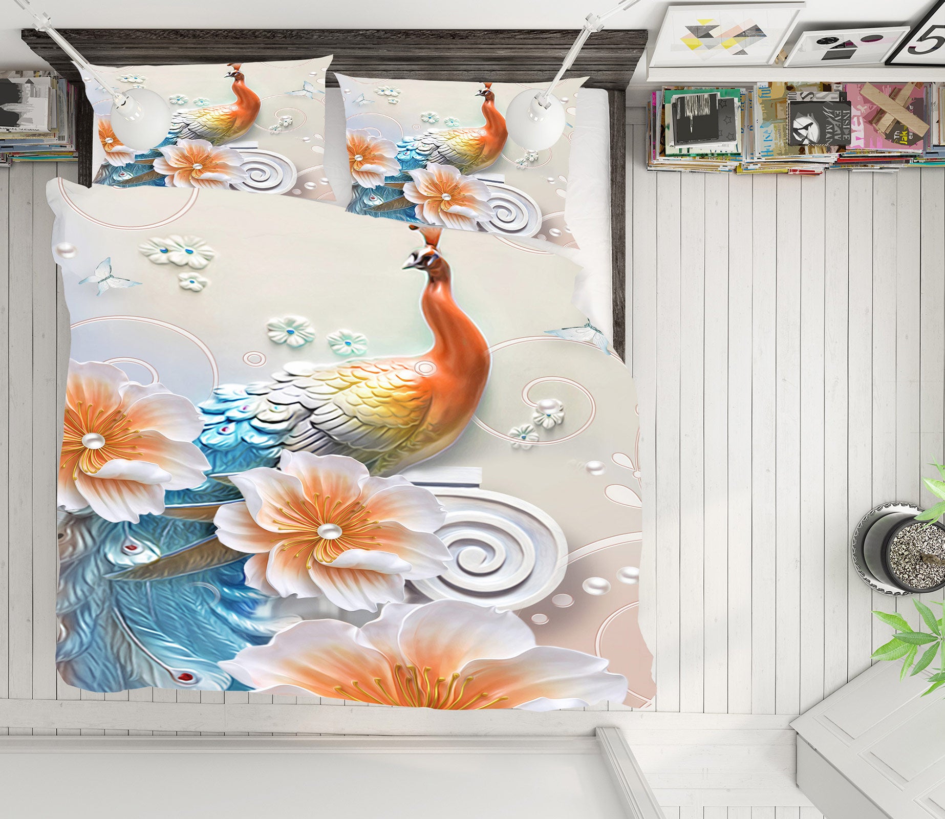 3D Peacock Flowers 13053 Bed Pillowcases Quilt