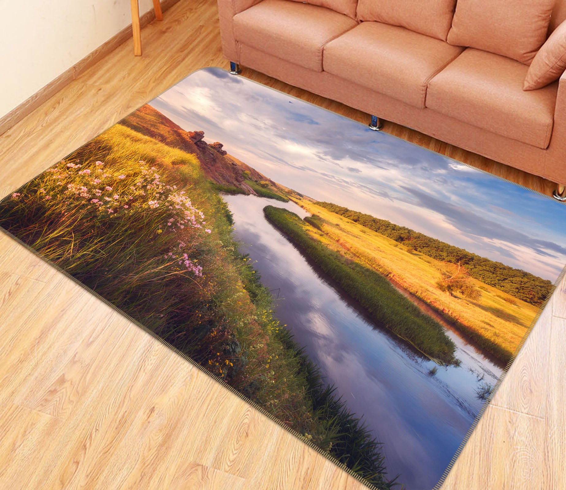 3D Grassland Lake Water 29132 Non Slip Rug Mat