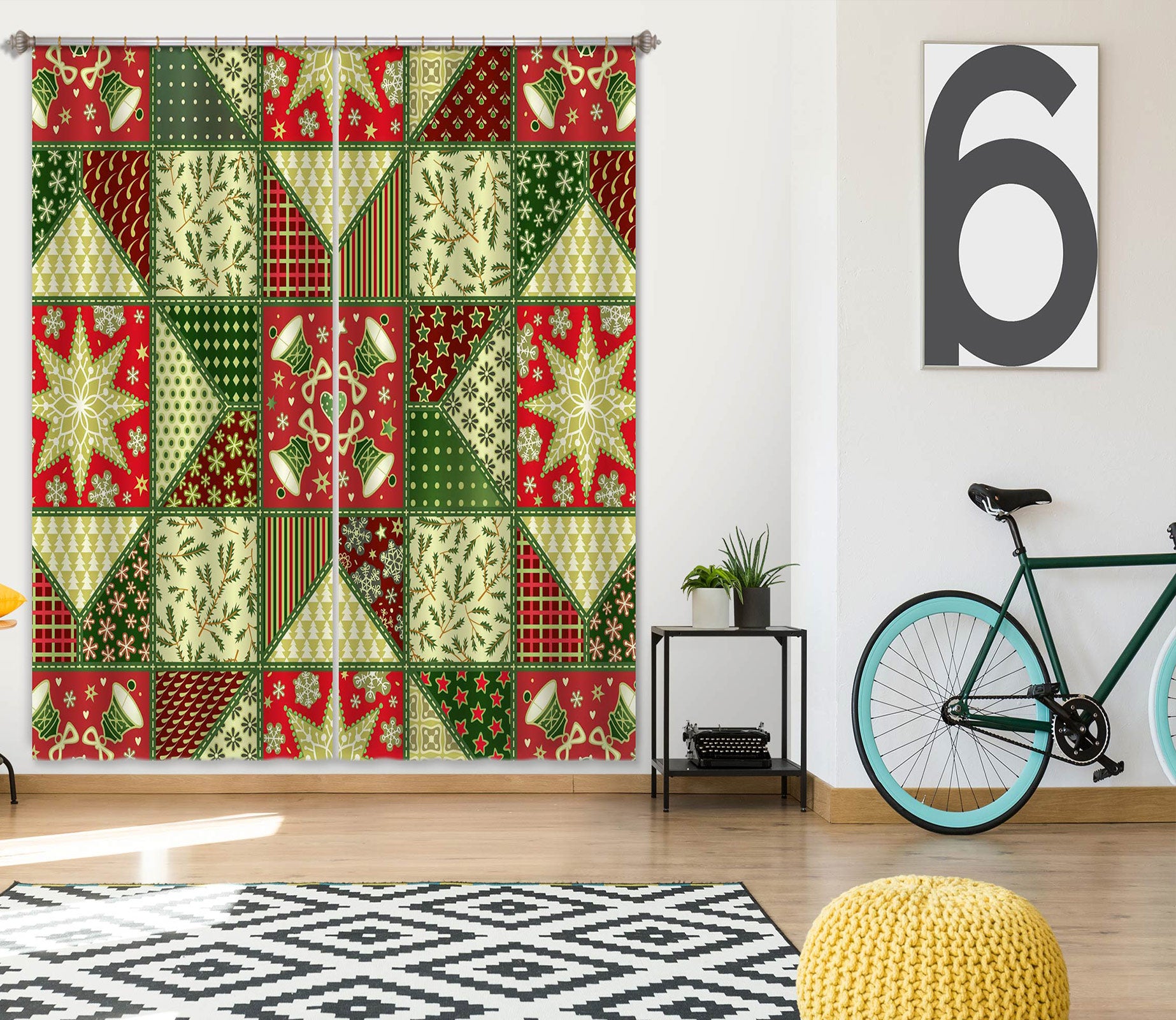 3D Red Green Pattern 52052 Christmas Curtains Drapes Xmas