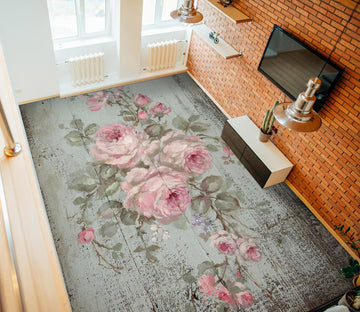3D Pink Rose Branch 9947 Debi Coules Floor Mural