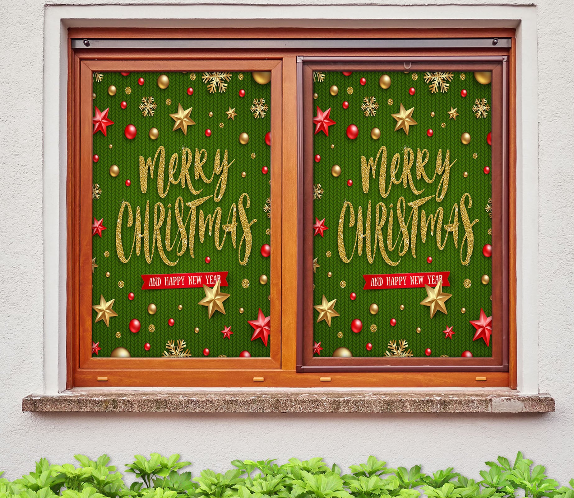 3D Merry Christmas 43121 Christmas Window Film Print Sticker Cling Stained Glass Xmas