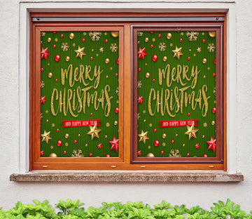 3D Merry Christmas 43121 Christmas Window Film Print Sticker Cling Stained Glass Xmas