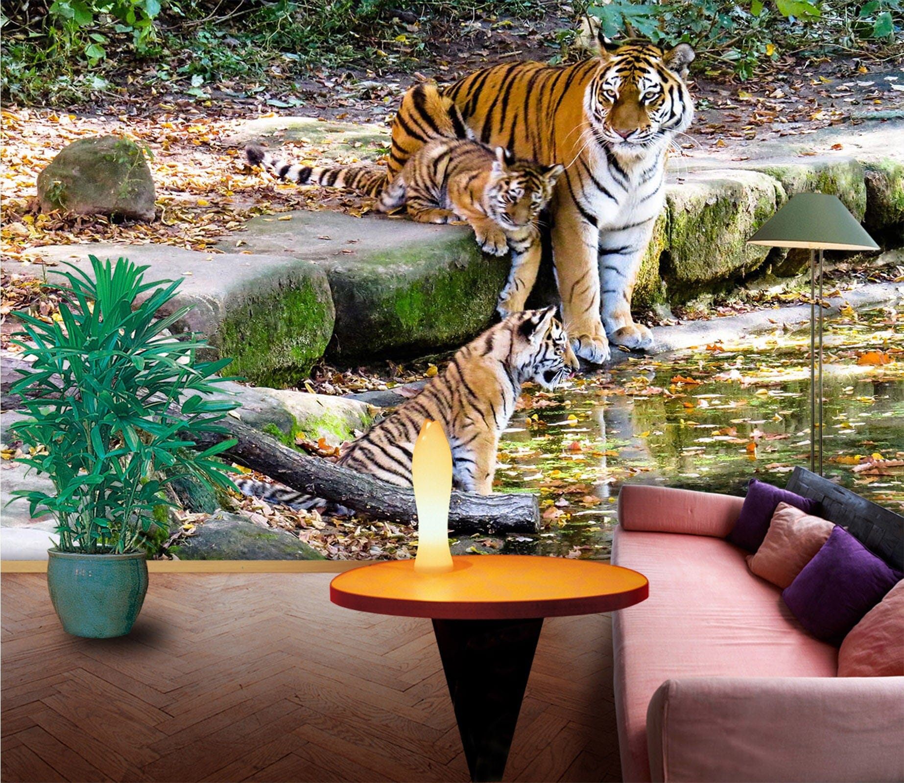 3D Tiger River 350 Wall Murals Wallpaper AJ Wallpaper 2 
