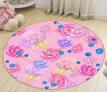 3D Pink Lollipop 81056 Round Non Slip Rug Mat