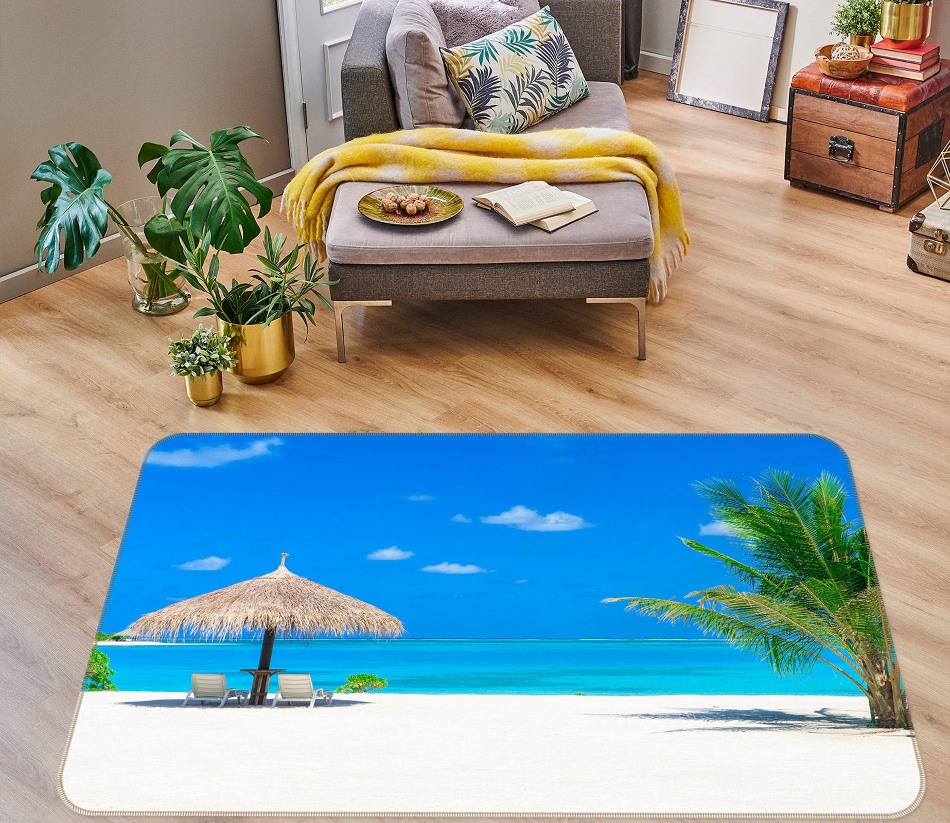 3D Seaside Umbrella 76243 Non Slip Rug Mat